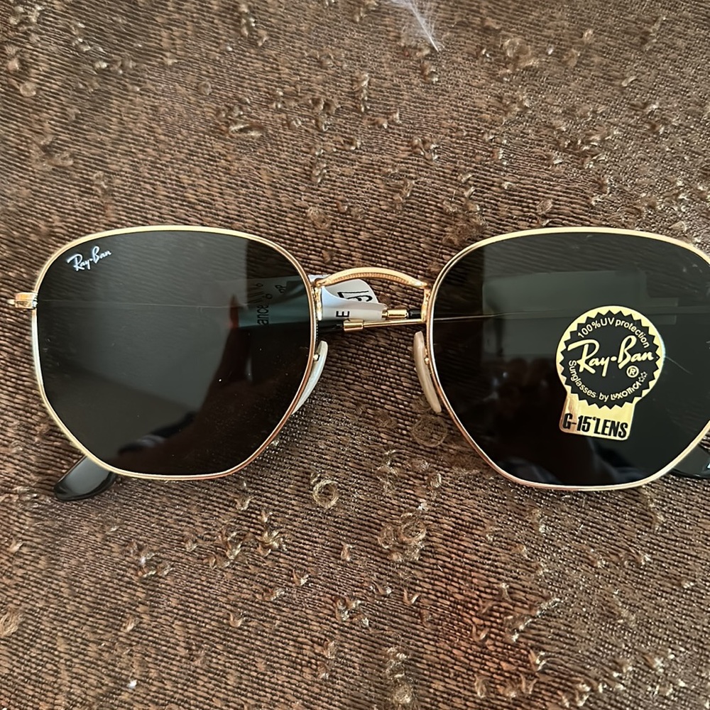 Ray Ban RB3548N HEXAGONAL FLAT LENSES Gold frame G -15 Lens XL 54-21  Unisex NEW - Picture 7 of 9